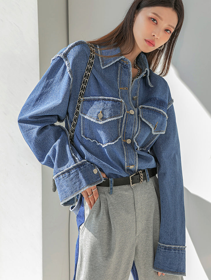 S504 Denim Stitch Pocket Shirt