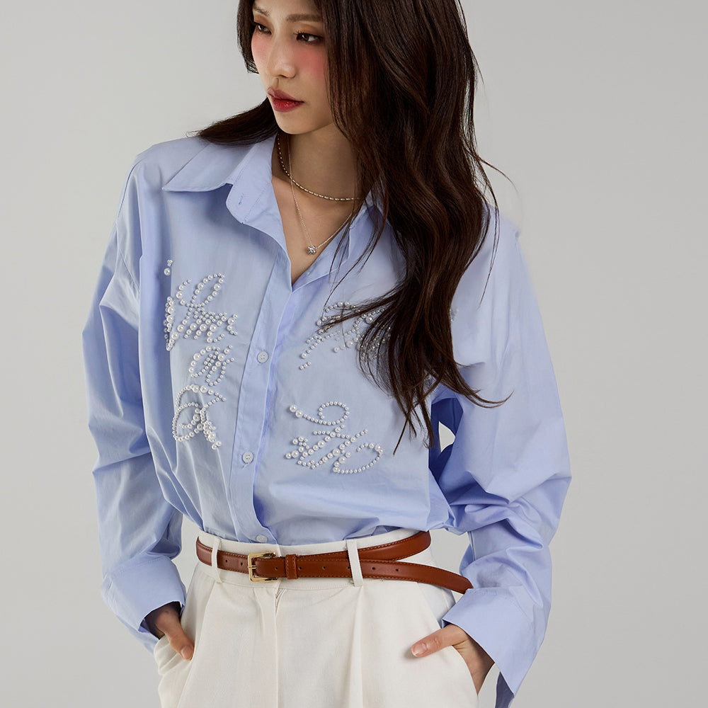 S733 Pearl Ribbon Shirt