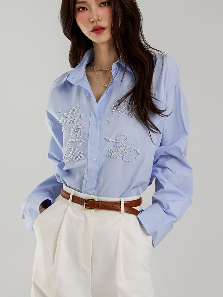 S733 Pearl Ribbon Shirt