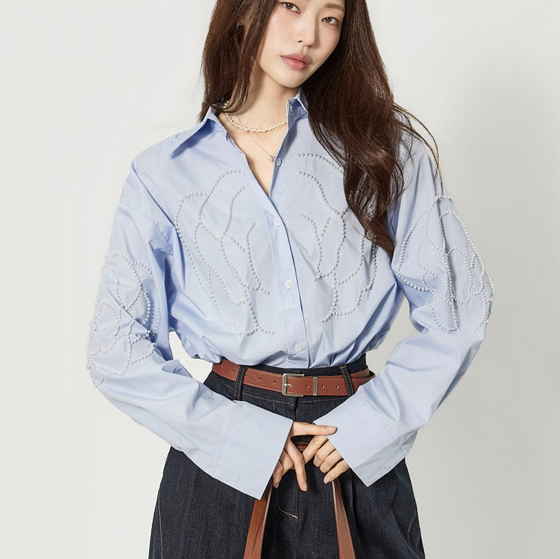 S859 パールフラワーシャツ