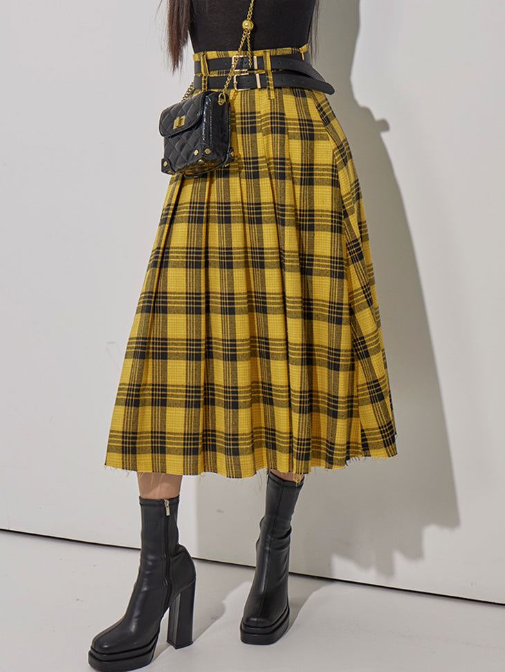 SK2419 Belted Plaid Skirt