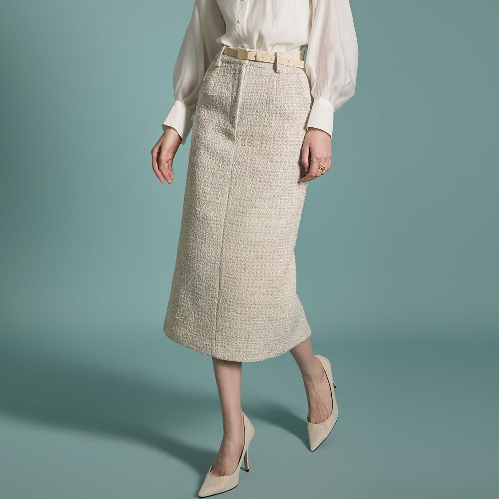 SK2844 Tweed Wool Skirt With Belt