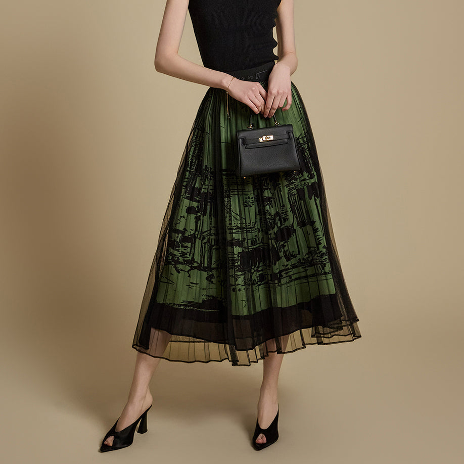 SK2983 Printed Pleats Skirt