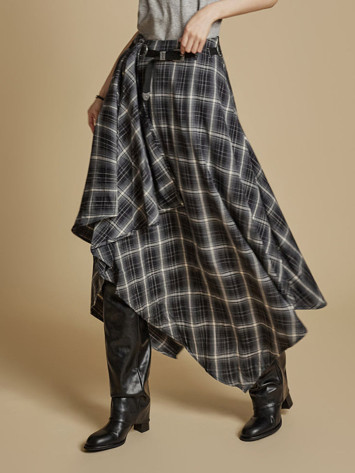 SK3034 Checkered Skirt with Belt