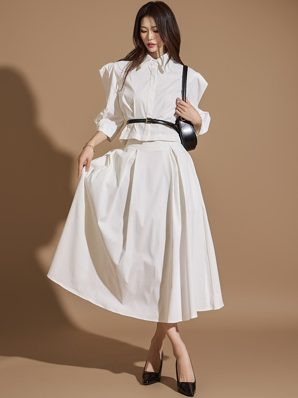 TP1927 Puff Sleeve Shirt and Skirt Set