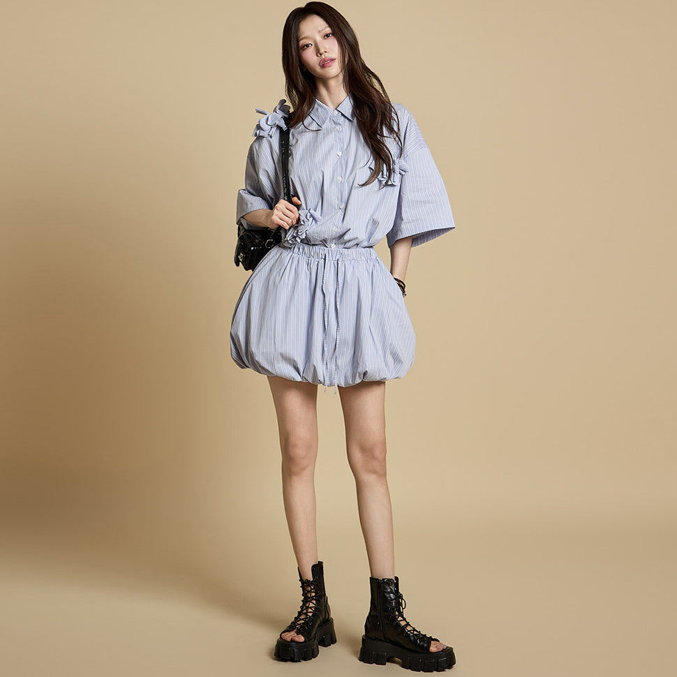 TP2174 ストライプシャツ＆スカートセット