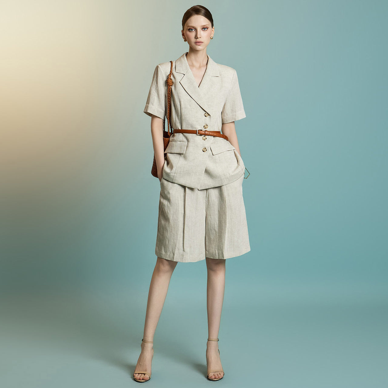 TP2203 Linen Jacket and Shorts Set